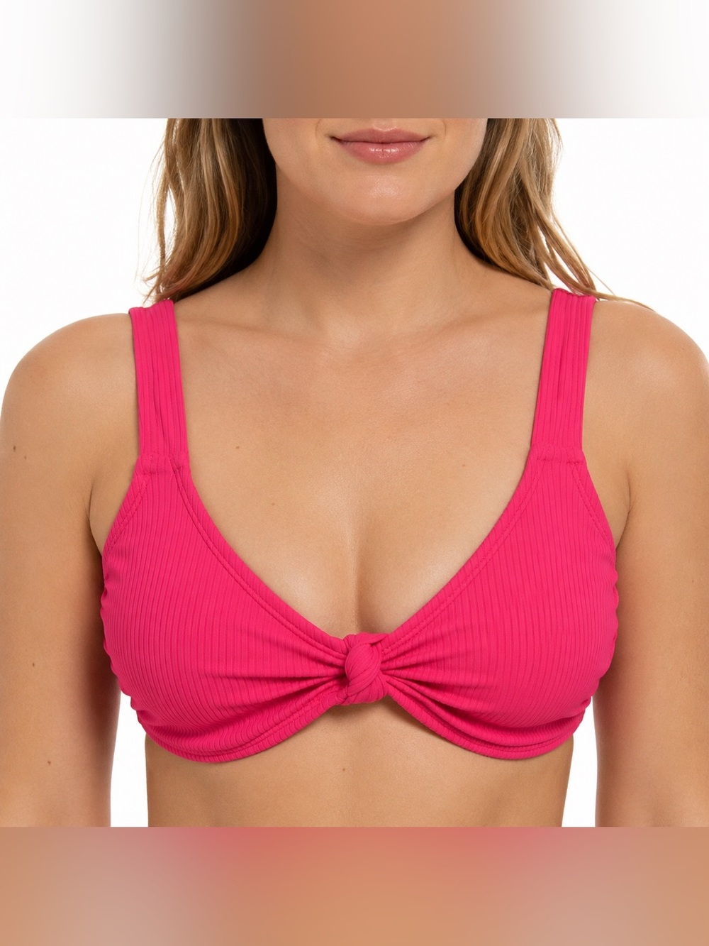 Xhilaration Hot Pink Ribbed Knot Front Bikini Top Women’s XL